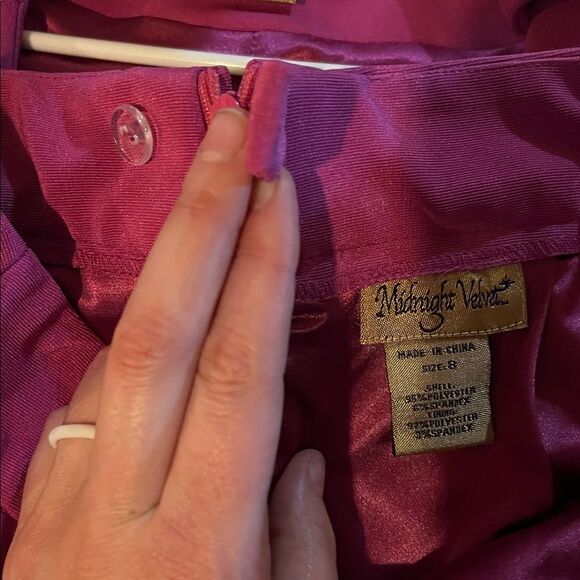 Fuchsia Midnight Velvet Square Neck Women's Skirt Suit - Picture 9 of 9